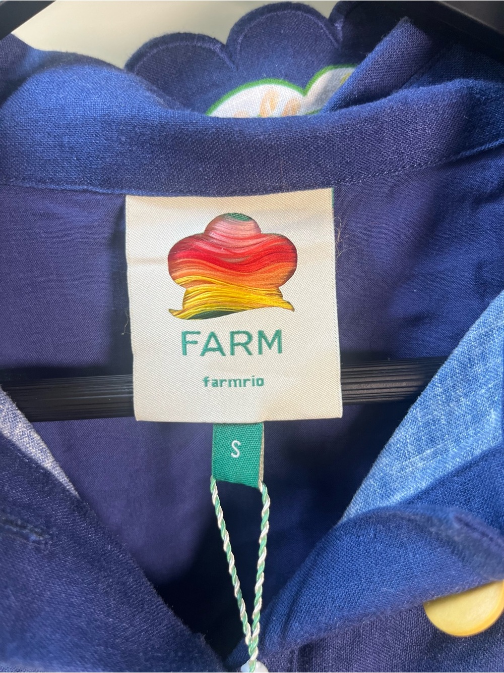 FARM Rio Navy Button-Up with Yellow Accent - Picture 2 of 4